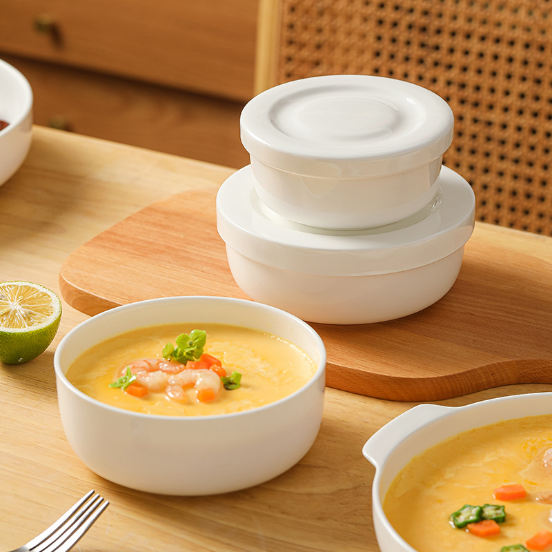 新款蒸蛋碗家用带盖陶瓷蒸鸡蛋羹专用碗隔水炖盅蒸碗微波炉白瓷碗