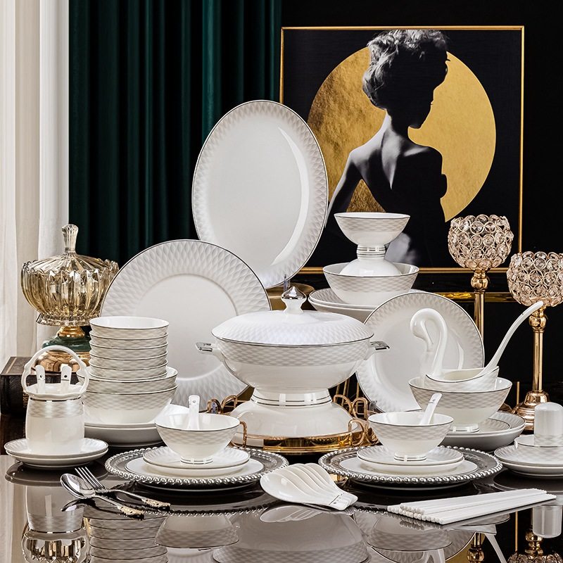 2024新款碗筷碗碟套装家用送礼景德镇骨瓷餐具套装碗盘子组合新款,餐饮具,碗,淘宝优惠券,粉丝福利购,淘宝优惠卷