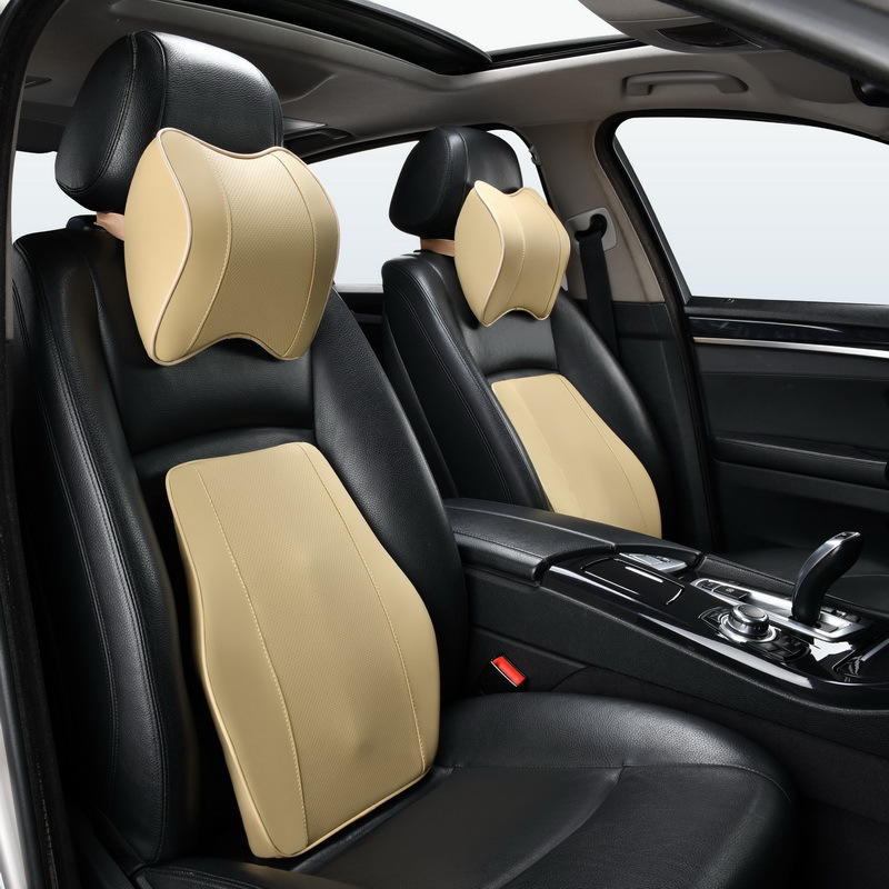 厂家跨境直销汽车记忆棉腰枕靠垫车载四季通用耐磨打孔皮头枕腰靠