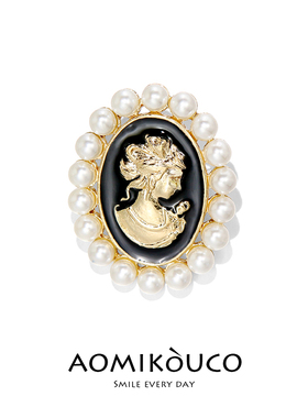 巴洛克美人头像珍珠胸针复古浮雕少女胸花气质毛衣别针西装配饰品