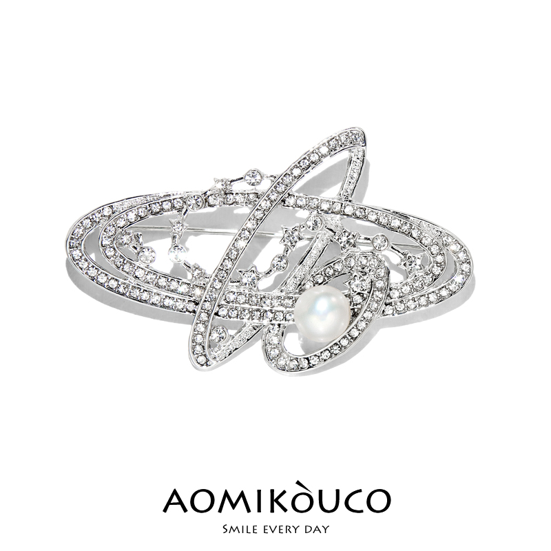 高档西太后镂空土星镶钻胸针别针