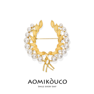 西装 新款 开衫 珍珠麦穗胸针复古文艺别针百搭西装 配饰品 巴洛克风格