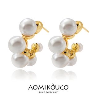 法式大珍珠环形耳环高级感小香风气质耳钉女轻奢耳饰2025新款爆款