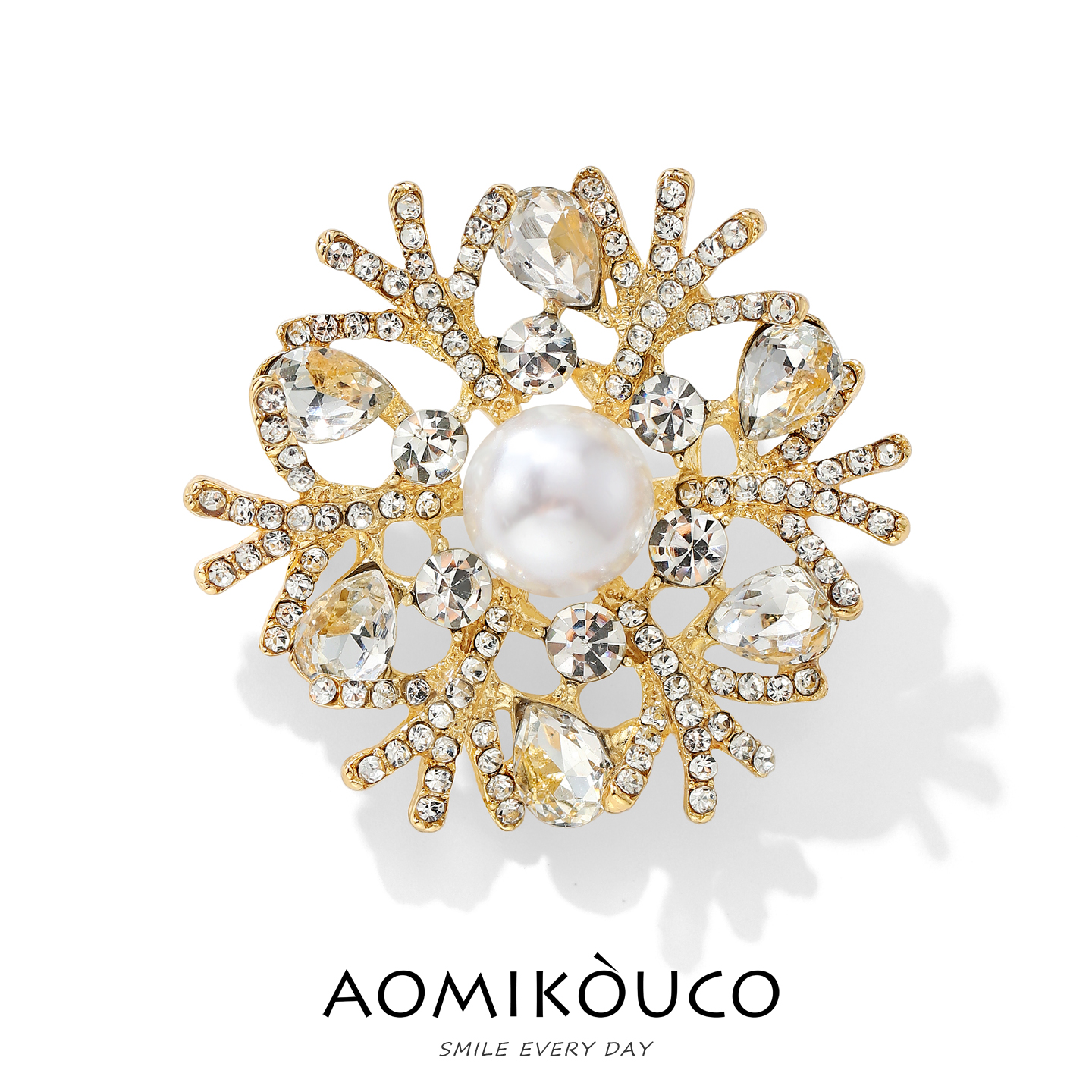 法国高级感珍珠花卉胸针高档女气质宝石珊瑚西装胸花别针优雅配饰