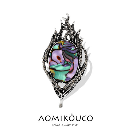 复合孔雀绿贝壳羽毛胸针别针配饰