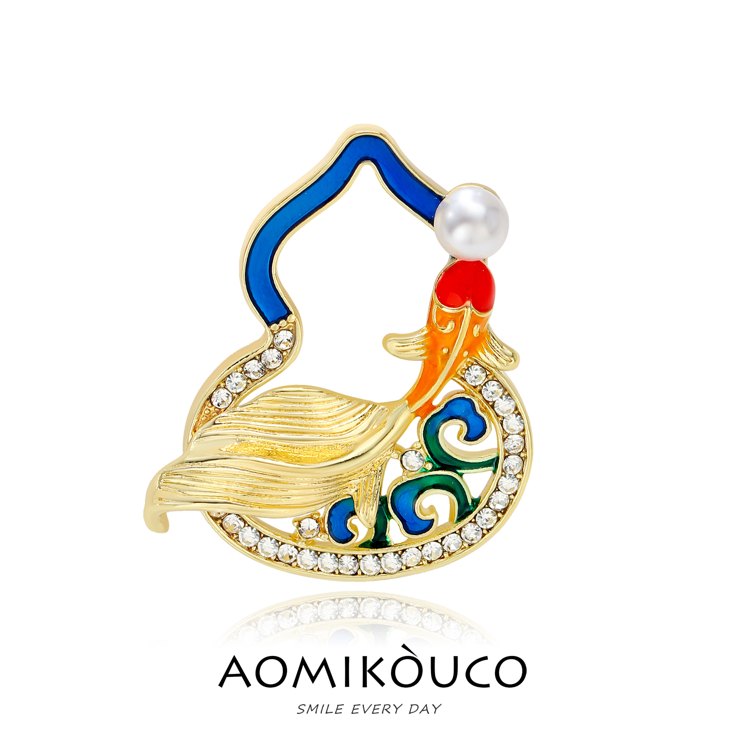 中国风锦鲤葫芦珍珠胸针胸花别针