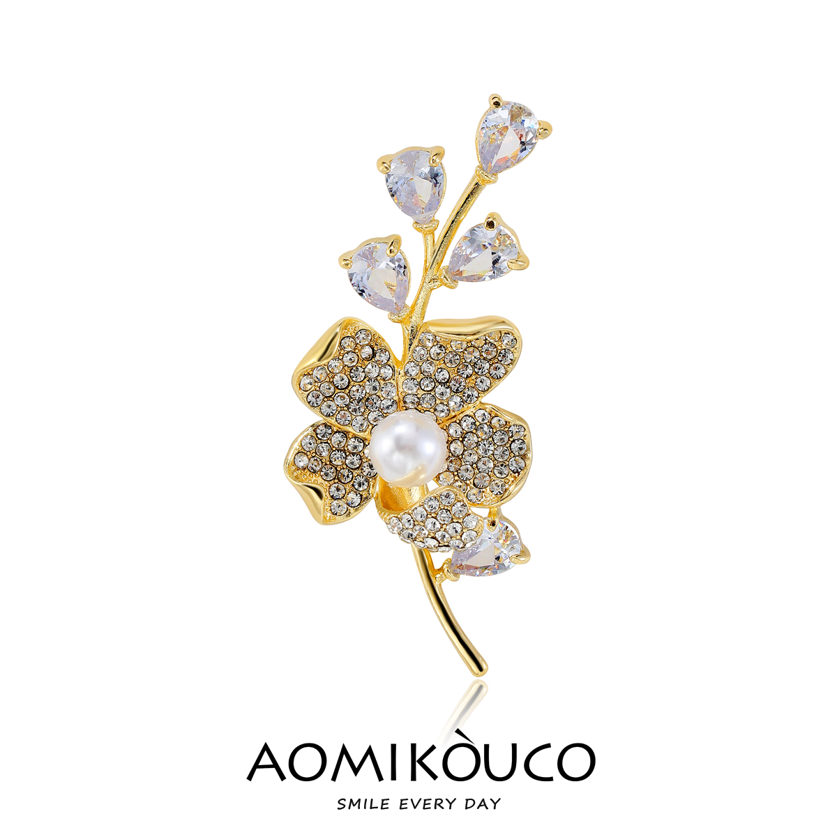 满钻珍珠梅花胸针女水晶花枝别针