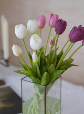 cosa人造花手感软胶郁金香仿真花假花摆设前台客厅插花拍照道具