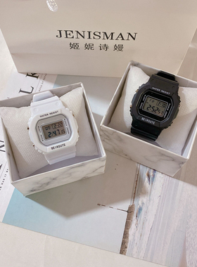 独角兽手表女学生ins风情侣款一对小方表韩版简约显白防水电子表