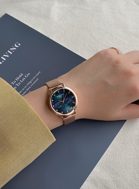 小众品牌手表女ins风简约气质精致奢华学生高级感蓝贝母镶钻女表