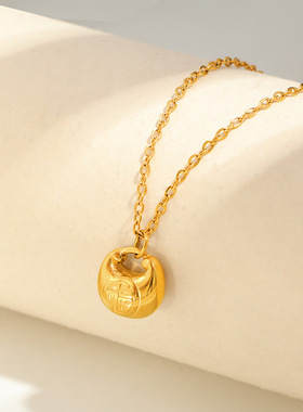 小胖福项链女钛钢不掉色小可爱金墩墩祥云福袋实心锁骨链毛衣链