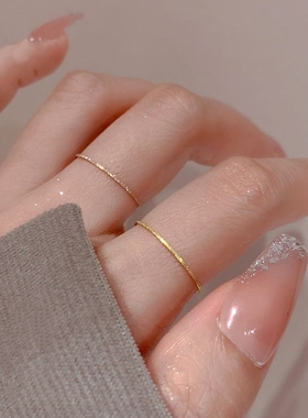 极细磨砂素圈戒指女钛钢不掉色简约叠戴彩金细砂食指戒关节戒指环