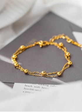 小金珠双层手链钛钢不掉色洗手不用摘简约珠珠小金豆闺蜜转运手饰