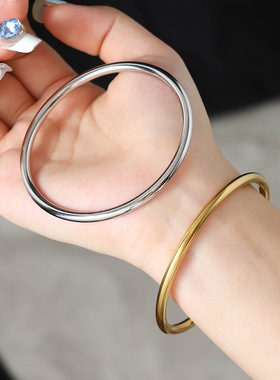 4mm亮面素圈钛钢手镯女金色钢色厚壁中空不掉色大克重金镯子手环