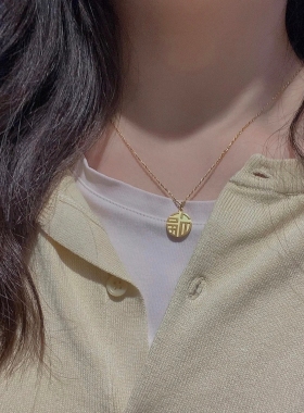 小福牌福字项链女钛钢不掉色洗澡不用摘国风福气冲天圆牌锁骨链