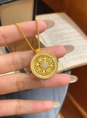 八宝罗盘沙金项链金店同款古法铜镀金编绳时来运转轻奢吊坠毛衣链