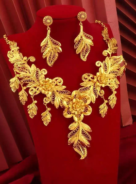 仿真沙金新娘结婚项链新娘首饰结婚首饰龙凤金饰品套装
