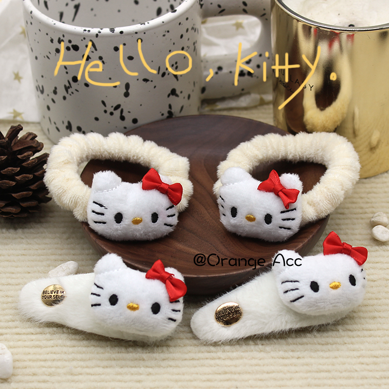 原创小号凯蒂猫发圈发夹不伤发皮筋头绳侧边刘海发夹套装可爱发饰