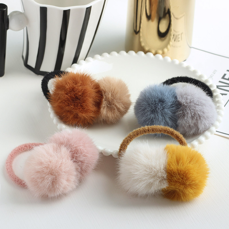 拼色毛毛球发圈秋冬网红毛绒球球头绳毛茸茸简约皮筋丸子头发饰
