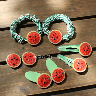 夏日清凉西瓜发夹发圈可爱水果头绳不伤发小肠圈刘海侧边夹碎发夹