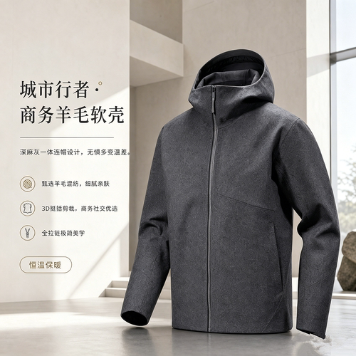 鸟家同款SAWYER HOODY商务羊毛软壳冲锋衣加绒保暖休闲通勤外套