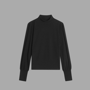 半高领T恤打底衫 灯笼袖 女 磨毛法式 大洪官方自营店云之羽秋冬长袖