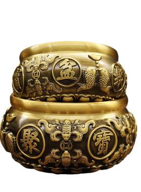 新款铜缸摆件黄铜水缸办公室客厅大号纳福米缸聚宝盆纯铜缸大量发