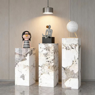 岩板底座落地花架摆件轻奢高档客厅大理石底座展厅增高台玄关柱子