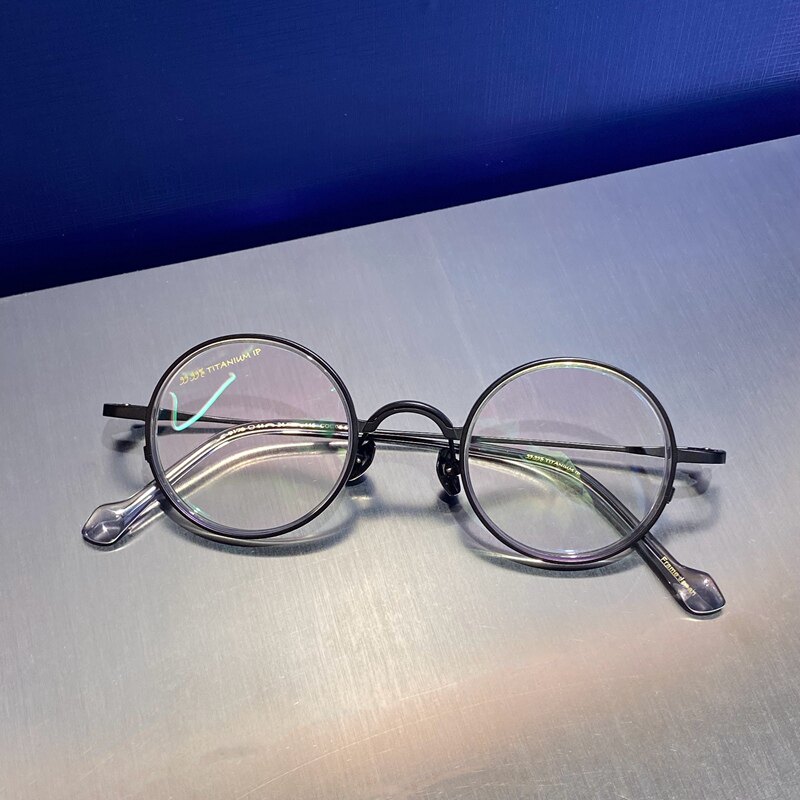 8克复古纯钛板材小圆框眼镜架男女款可配高度数近视全框厚边宽边