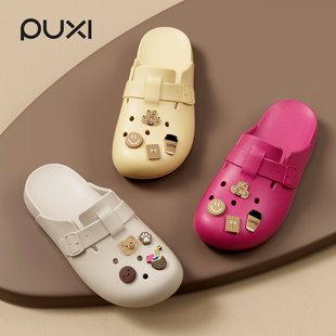 朴西小熊卡皮巴拉鞋花鞋扣包头博肯洞洞鞋女居家防滑可外穿凉拖鞋