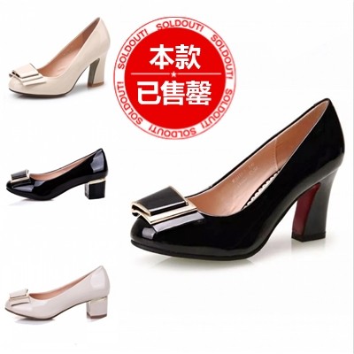 清仓专柜正品新款女单鞋 真皮漆皮粗中高跟 圆头春秋工作鞋潮女鞋