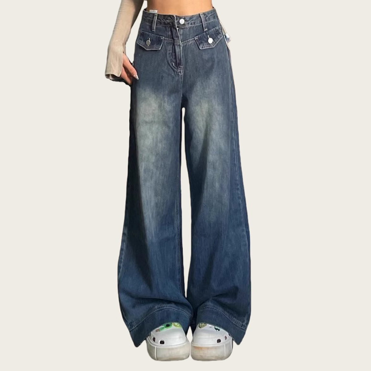 灰色牛仔工装裤女秋季2025新款高腰显瘦直筒宽松休闲阔腿拖地裤子