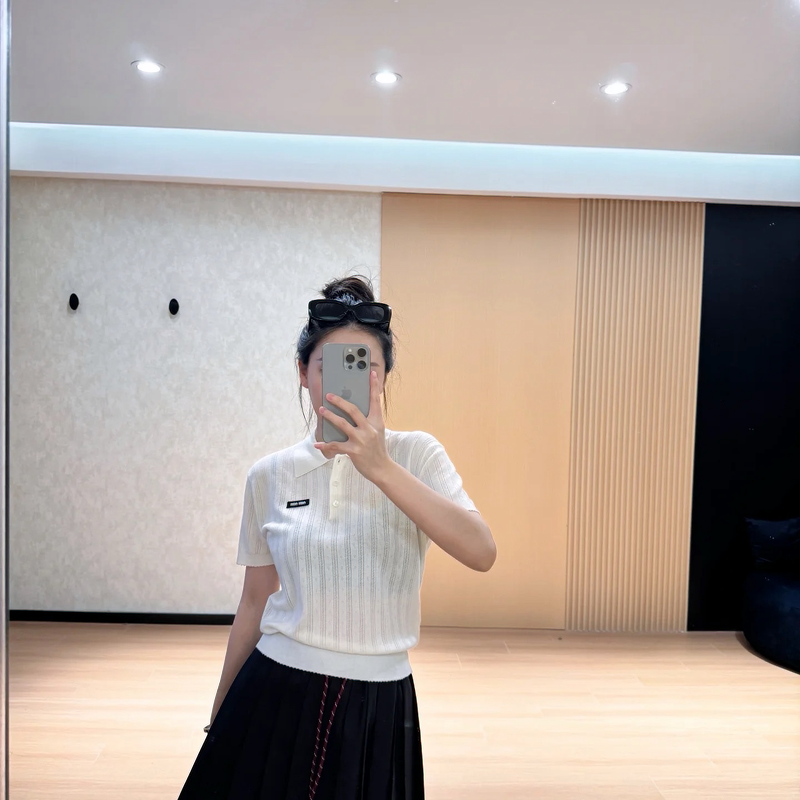2025年夏季新款polo衫女白色针织衫减龄甜美高级感学院风短袖上衣