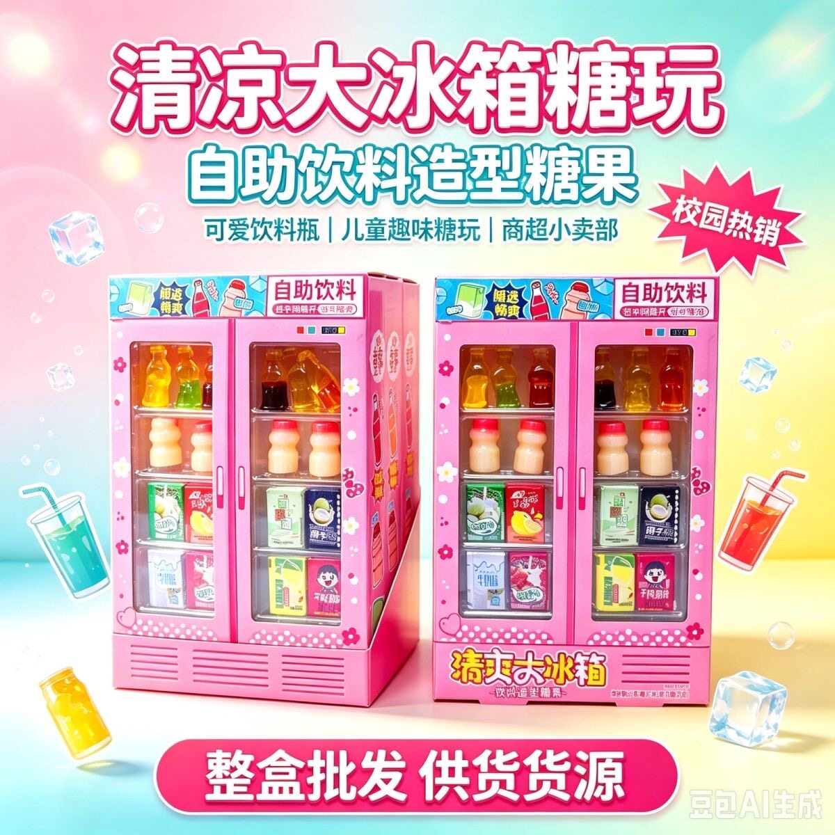 清爽大冰箱儿童过家家款式饮料造型创意混合口味糖果超市批发供货