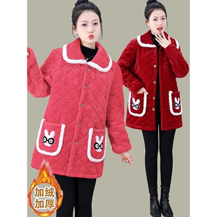 冬季新款加绒加厚棉服外套女装时尚百搭三层夹棉保暖罩衣防寒棉衣