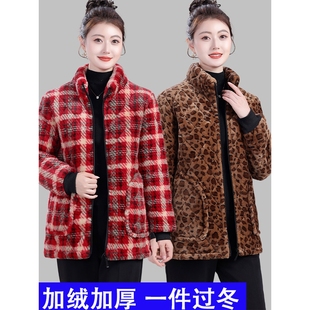 2025新款加绒豹纹罩衣女士冬季加厚保暖棉衣短款洋气棉袄棉服外套