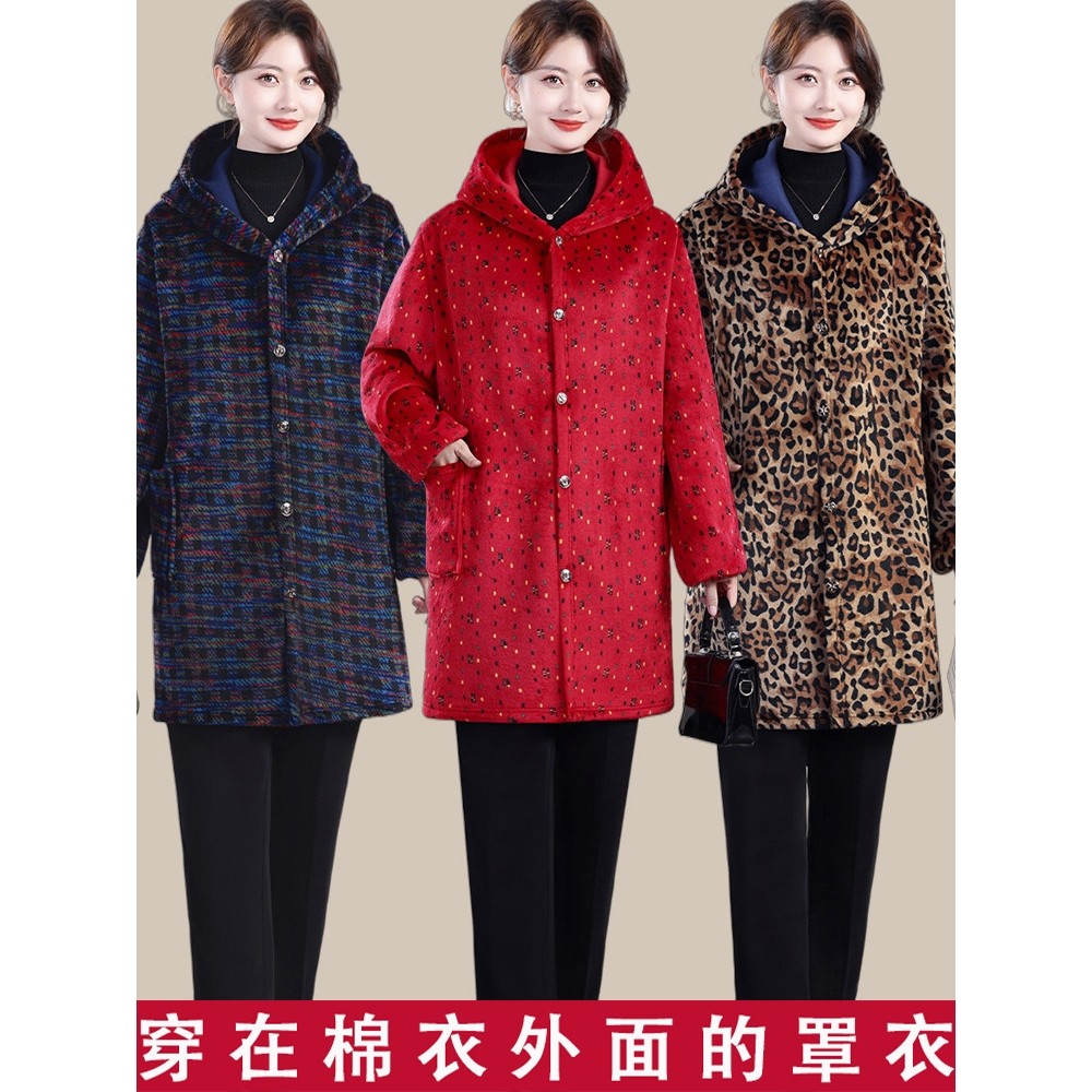 今年流行水晶绒宽松罩衣女士冬季长袖法兰绒加绒保暖防护衣工作服