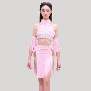 高级拉丁舞14岁以上比赛花服专业镶钻流苏艺考舞裙成人黑池表演裙