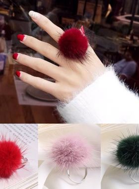 韩版学生毛球开口配饰戒指