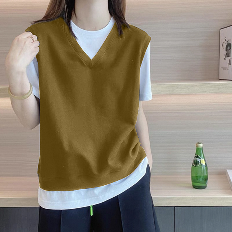 爆款假两件女士纯棉短袖t恤夏