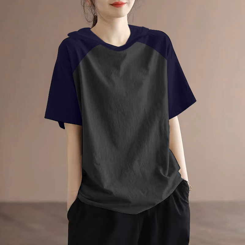纯棉连帽短袖t恤女夏季新款宽松