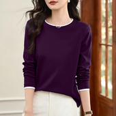 宽松显瘦洋气高级感小众打底衫 拼接撞色纯棉长袖 t恤女士春秋新款