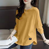 宽松显瘦高级高小众百搭时尚 t恤女春秋新款 上衣 弧形下摆长袖 大码