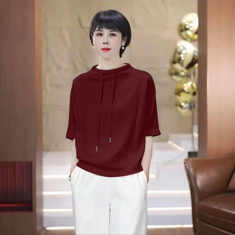 大码纯棉短袖t恤女夏新款半高领