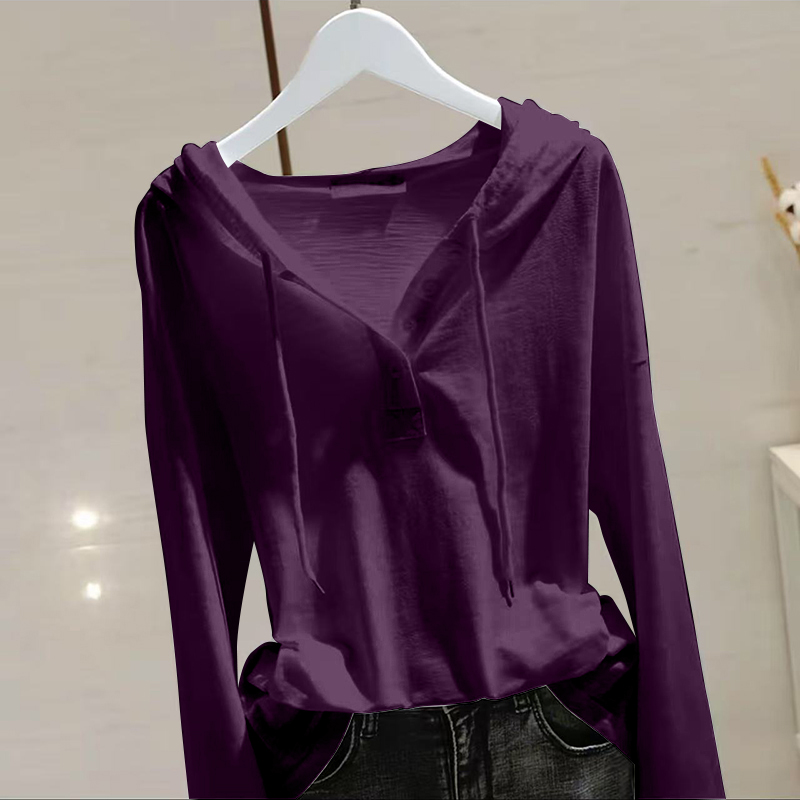 纯棉连帽长袖t恤女春秋新款宽松