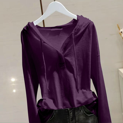 纯棉连帽长袖t恤女春秋新款宽松