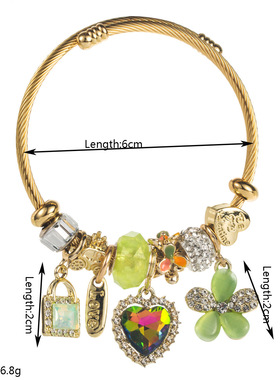 跨境热销潘家不锈钢手镯时尚甜美锁心爱心花朵挂件高级感串珠手链