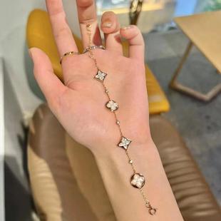 驴家高版本四花老花五花手链天然贝母厚镀18kv金四叶草项链女网红