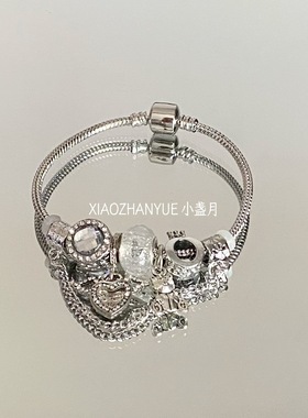 潘家风格皇冠小熊镀925银手链女小众高级感手环DIY串珠蛇骨链手饰