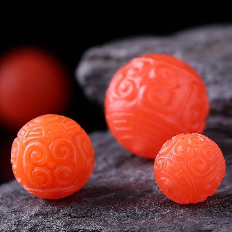 保山南红玛瑙柿子红回纹珠单珠单颗散珠单珠吊坠手串手链配饰配珠